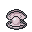 Delicate, open clam shell in soft pink and grey pixels, with a subtle gleam inside.