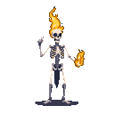 Skeletal figure with a fiery crown and holding a ball of fire, casting a spell with its left hand.
