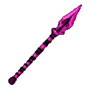 A pink and black pixelated spear with a sharp, jagged spearhead.