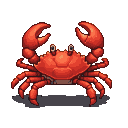 A red crab with raised claws, rendered in a pixelated style.