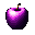 Luminous purple apple with metallic sheen and pixelated texture on a black background.