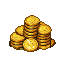 A substantial pile of gleaming golden coins, stacked precariously and suggesting a treasure hoard.