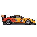 Yellow and orange pixelated race car with a rear spoiler and "30" decal, shown in sharp side profile.
