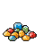 Scattered gold coins, red gems, a blue crystal, and a green gem.