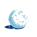 A solitary snowball with textured white and light blue pixels, resting on a dark, transparent background.